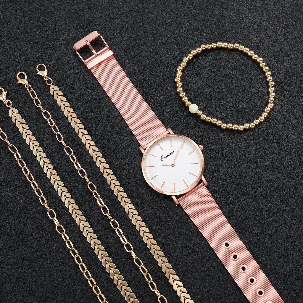 Women's Quartz Watch Simple Dial Mesh Band Bracelet Quartz Bracelet Watch Qme