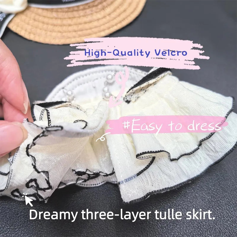 Labubu Doll Strapless Layered Chiffon Dress | 15–17cm Doll Clothing Qme