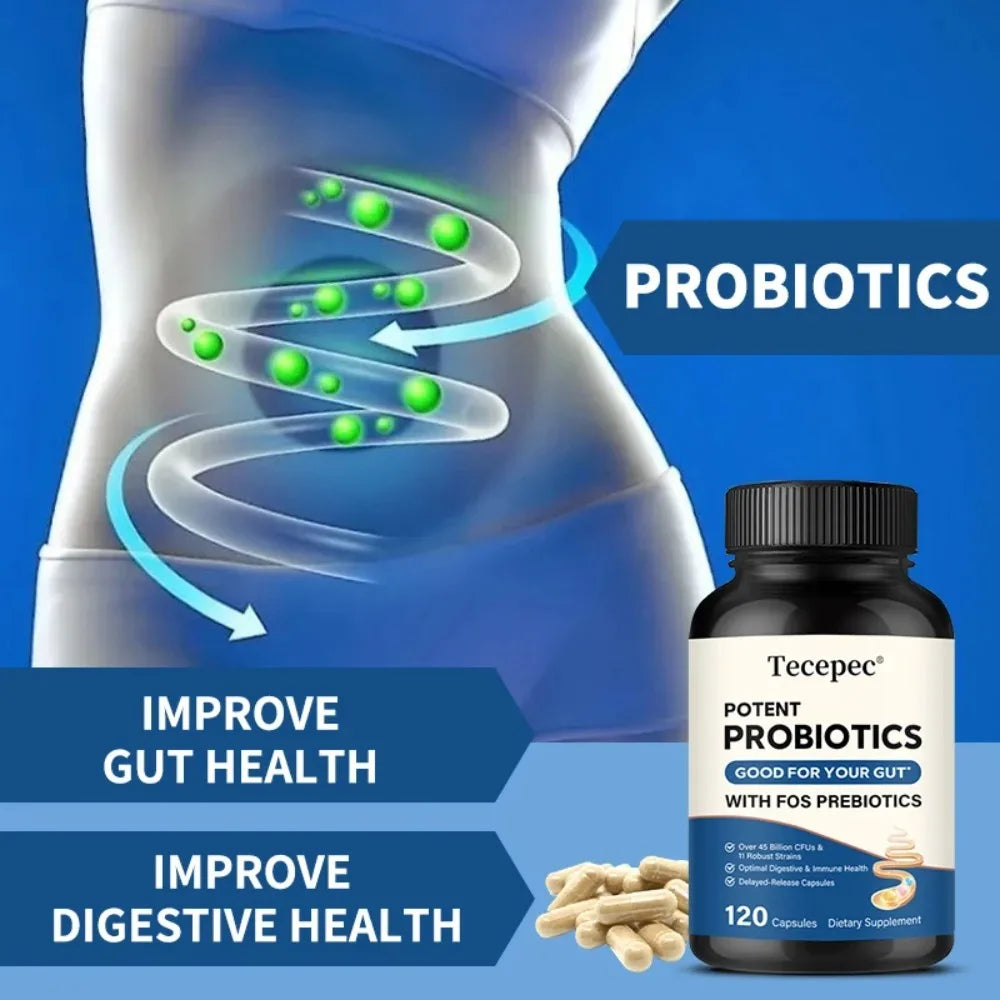 Tecepec Probiotics & Prebiotics Capsules | Digestive Support Probiotic Supplement Qst
