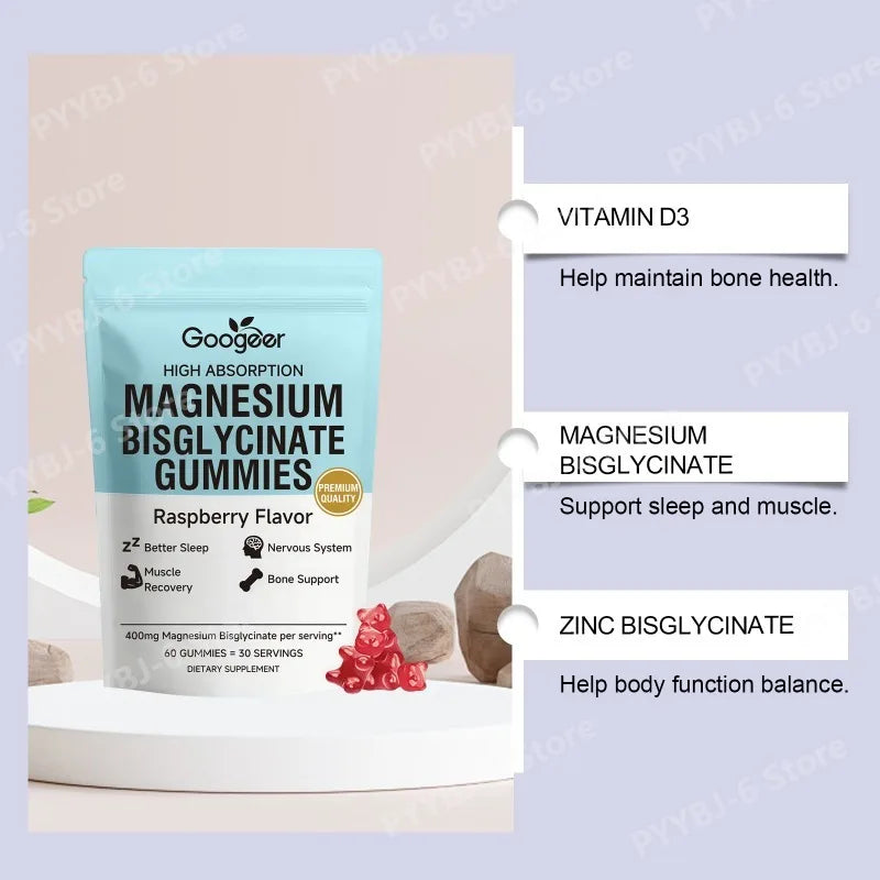 Magnesium Bisglycinate Gummies 400mg Raspberry – 60 Count Magnesium Supplement Qst