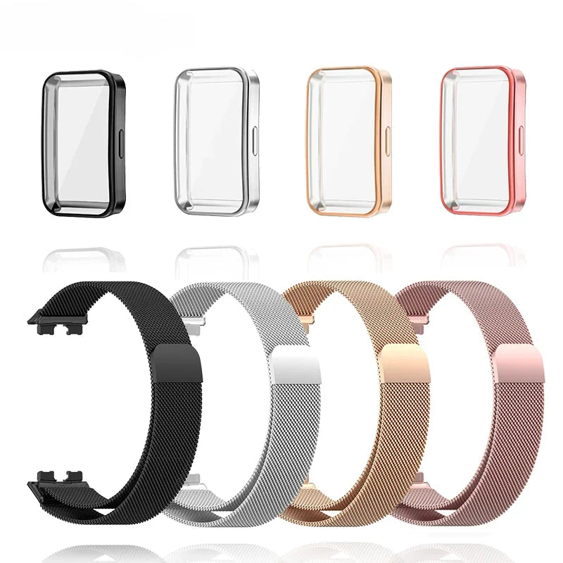 Huawei Band 8 & 9 Milanese Metal Strap + TPU Case Protector Smartband Strap Bundle Qme