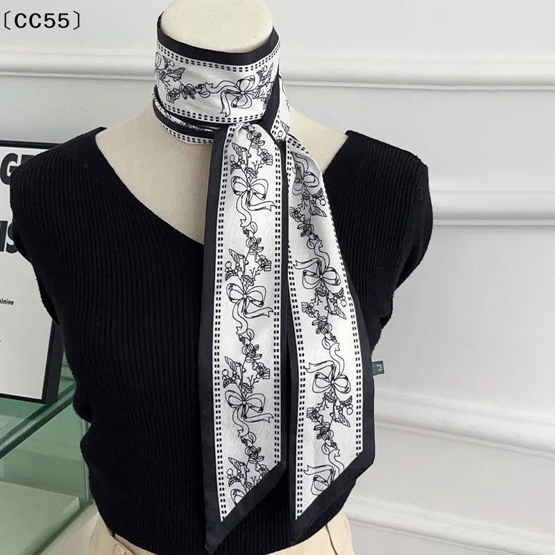 Women's Polka Dot Narrow Long Scarf – Headband, Bag Ribbon & Tie Narrow Ribbon Scarf Qst