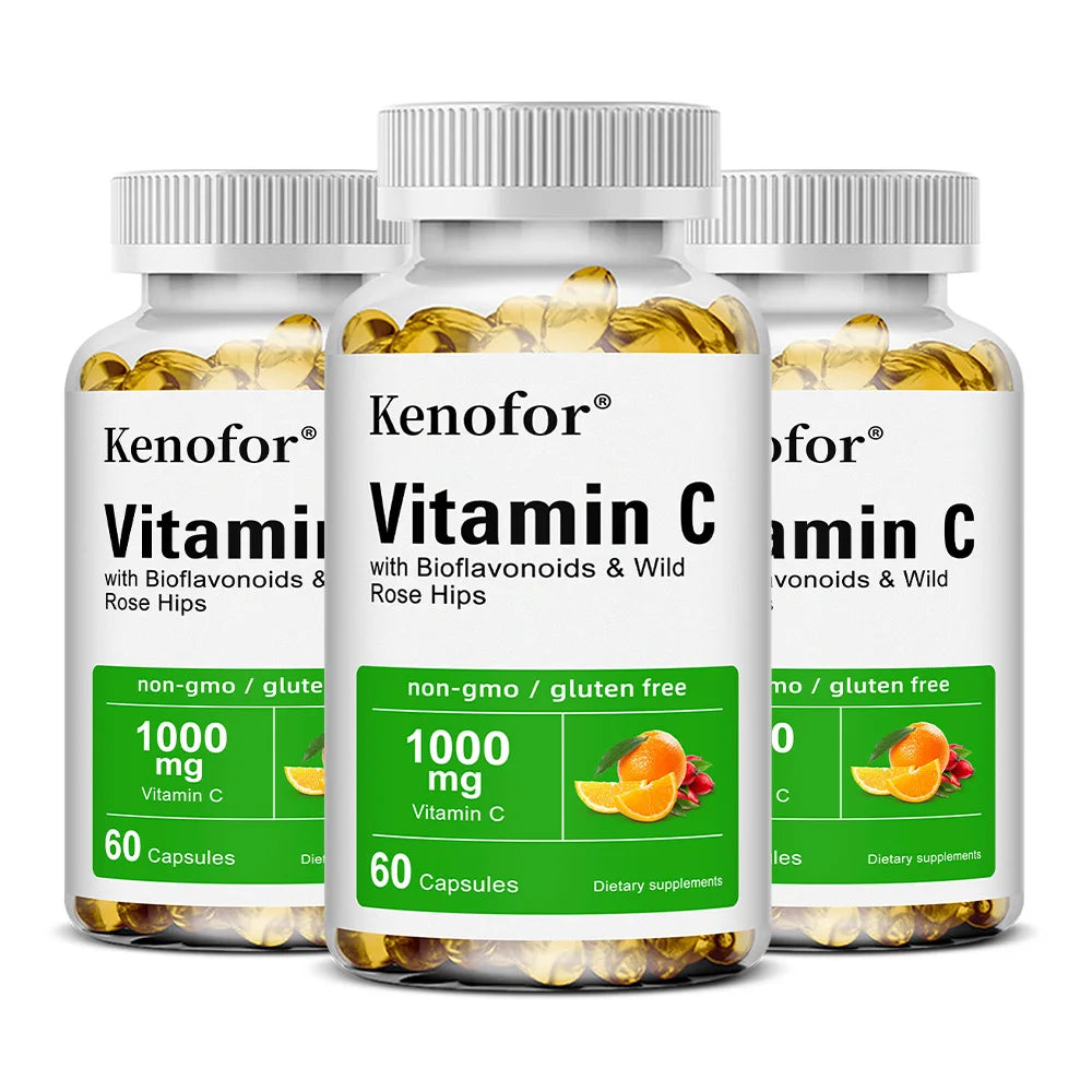 Kenofor Vitamin C 1000mg Capsules – Immune & Skin Support Vitamin C Supplement Qst 60 count-3 bottle