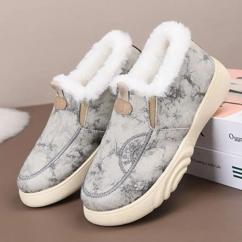 Women's Winter Warm Slip-On Fur-Lined Ankle Snow Boots Women's Ankle Boots Qst