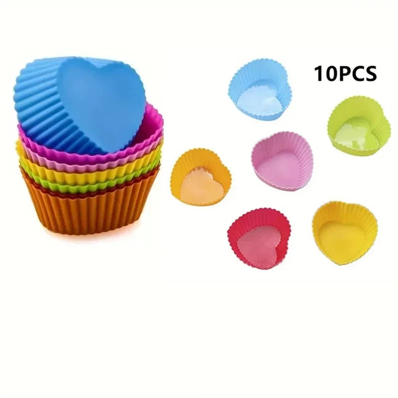 Silicone Cake Molds Round & Heart – Muffin & Cupcake Baking Set Silicone Baking Molds Qme 10PCS Heart
