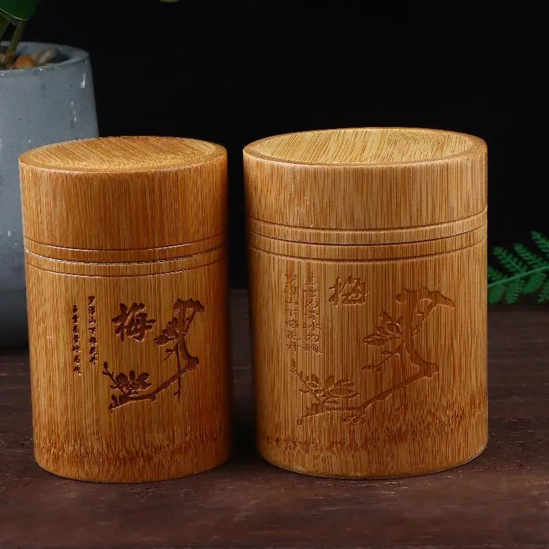 Carved Bamboo Tea & Spice Storage Box with Lid | Organizer Bamboo Storage Box Qme