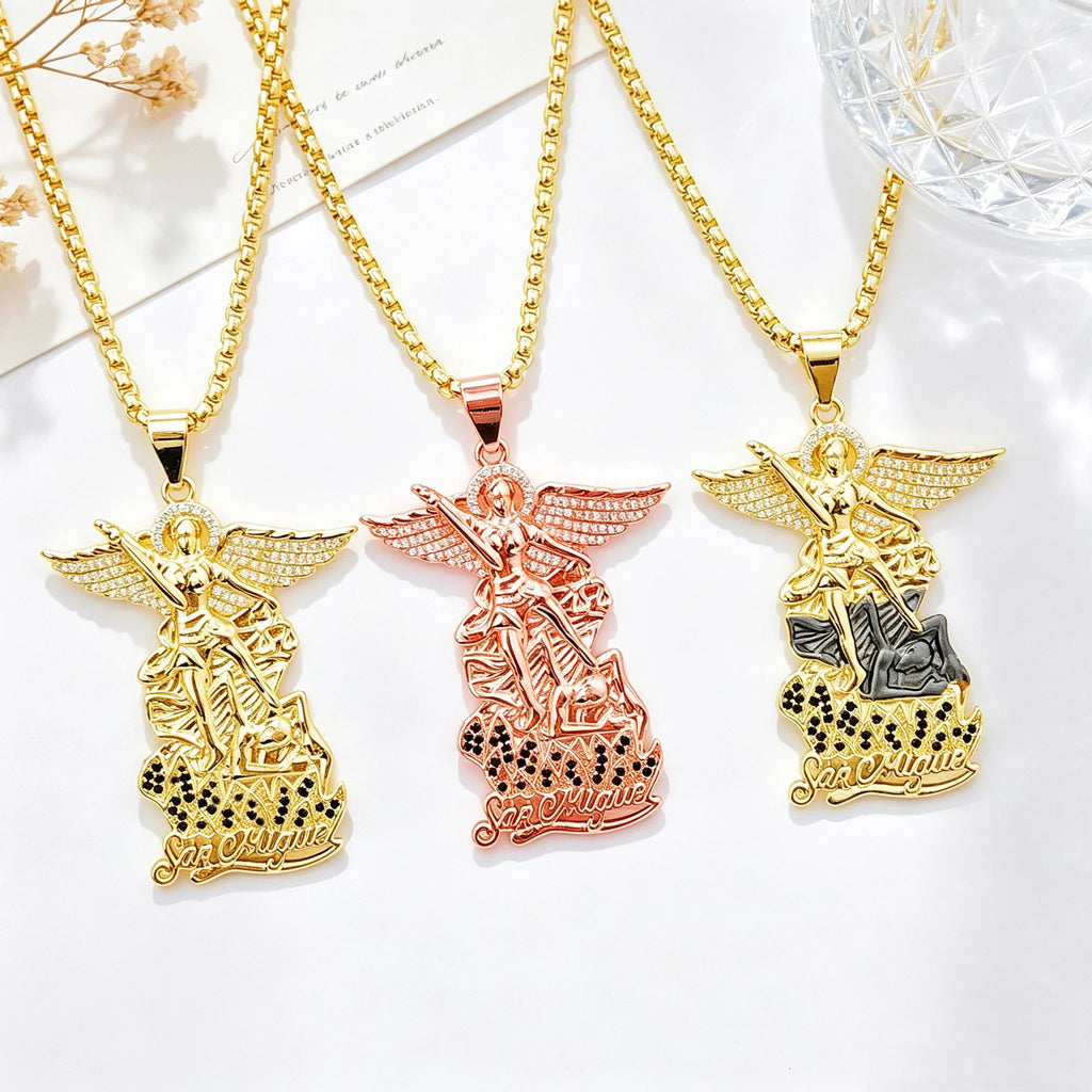San Miguel Archangel Necklace – Rose Gold Stainless Steel Pendant Necklace Qme