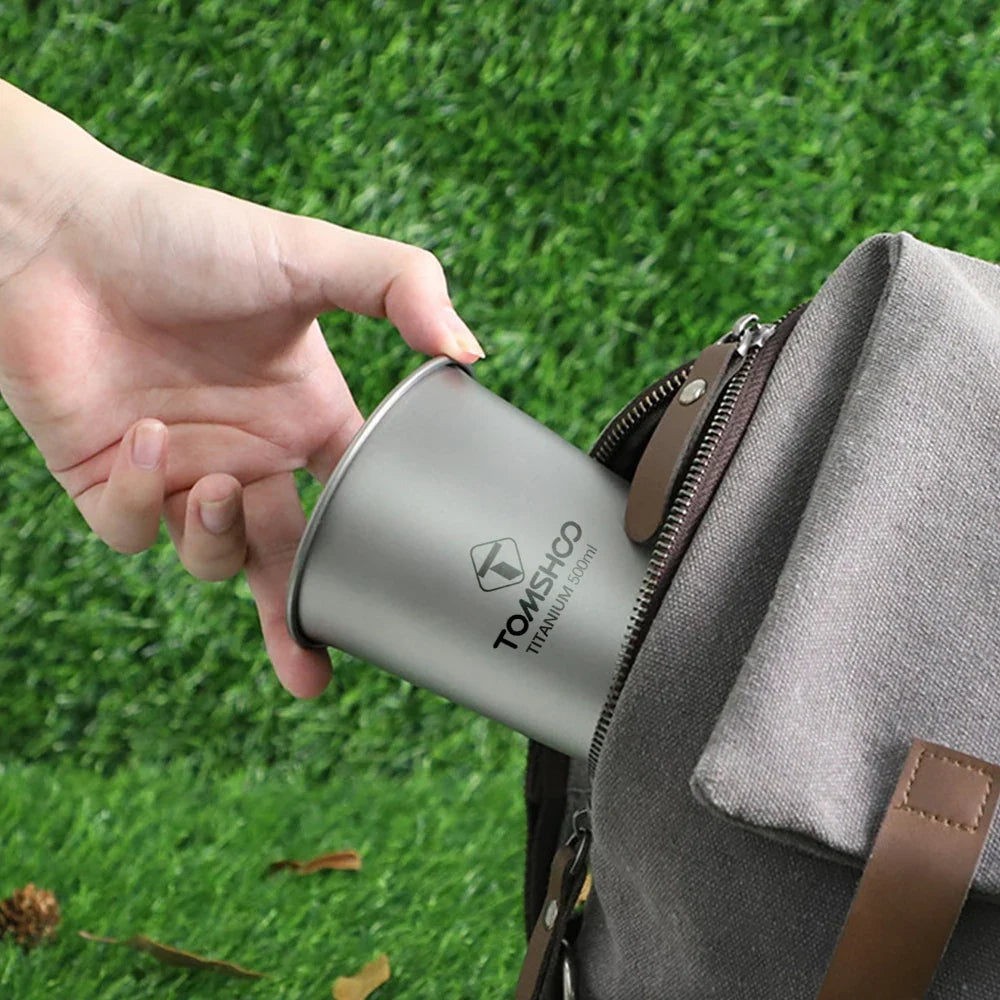 TOMSHOO Titanium Camping Cup 500ml – Lightweight Outdoor Mug Titanium Camping Mug Qme