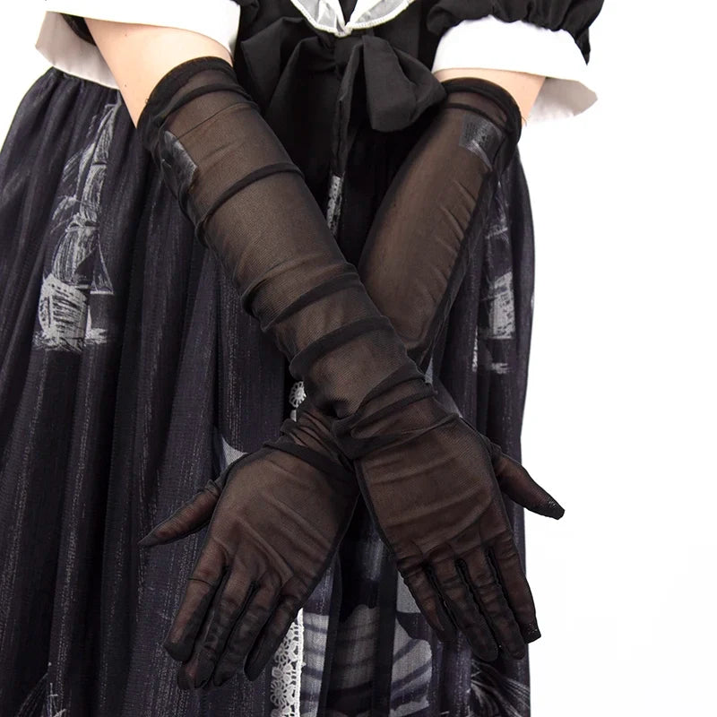 Women's Sheer Lace Long Gloves – Seamless & Stretchy, 55cm Lace Long Gloves Qme