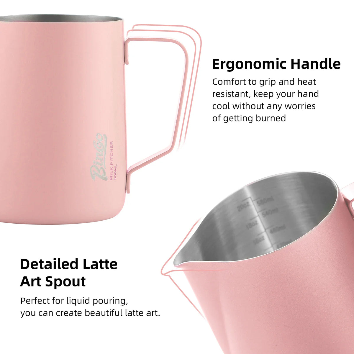 Bincoo 350/600ml Milk Frothing Pitcher 304 Stainless Steel Latte Milk Frothing Pitcher Qst