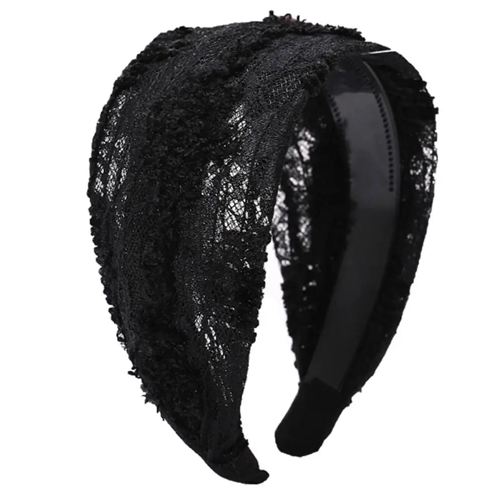 Retro Lace Wide Headband – Stylish Face Wash Hair Hoop Lace Hair Headband Qme black