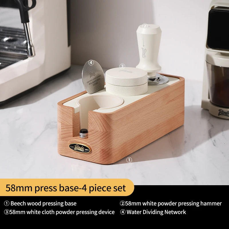 Bincoo 51/53/58mm Coffee Tamper Station – Beechwood Base Coffee Tamper Station Qst 58mm 4pcs set
