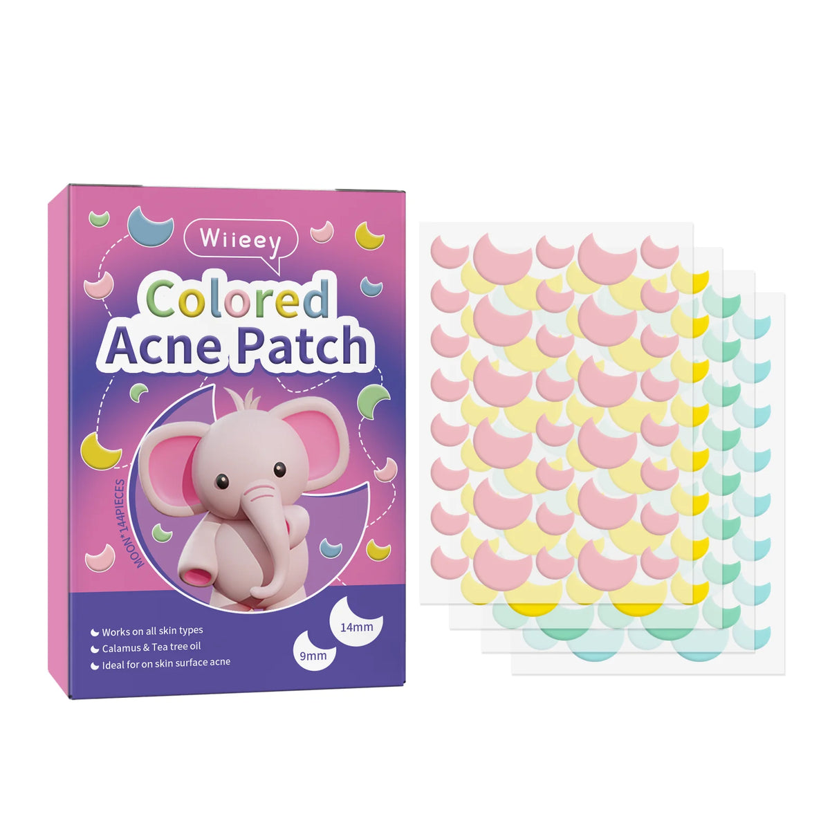 Wiieey Star Acne Patches – Colorful Pentagram Pimple Stickers Acne Patch Stickers Qst Moon 144pcs