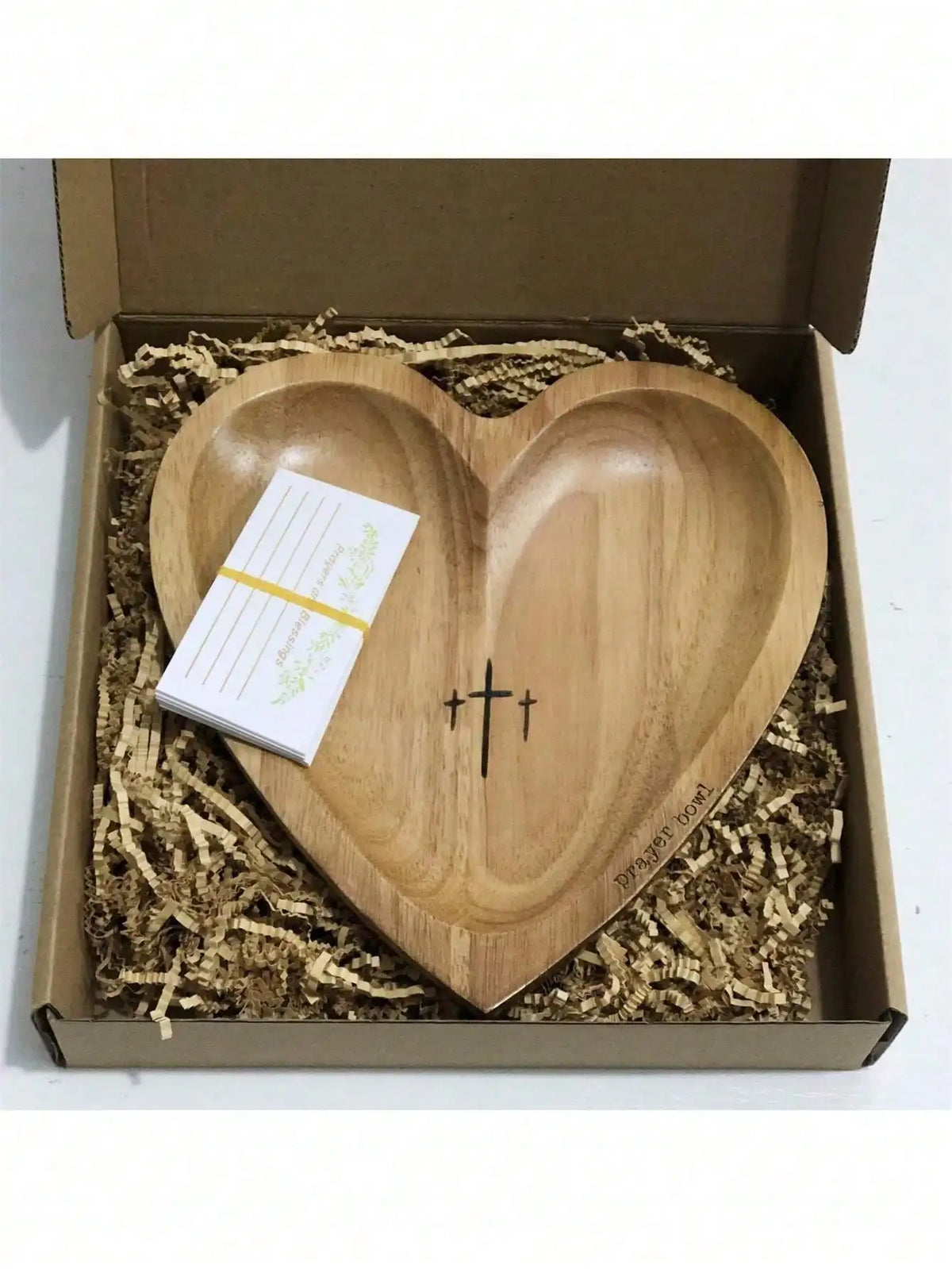 Heart-Shaped Wood Cross Engraved Prayer Bowl – Home Decor Decorative Wood Bowl Qme