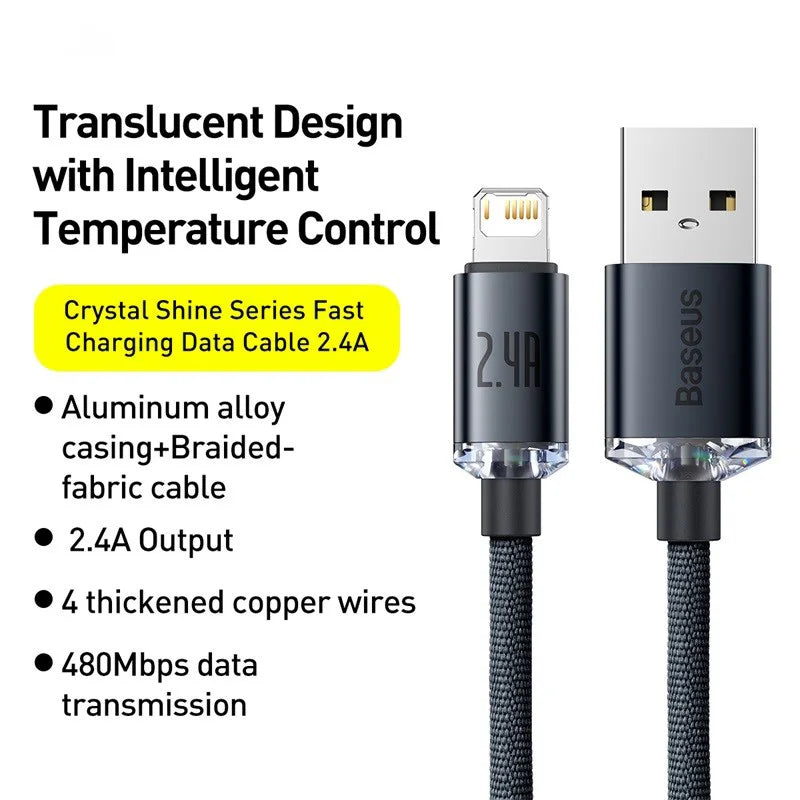 Baseus Lightning Cable 2.4A Fast Charge Braided for iPhone iPad Lightning Charging Cable Qst