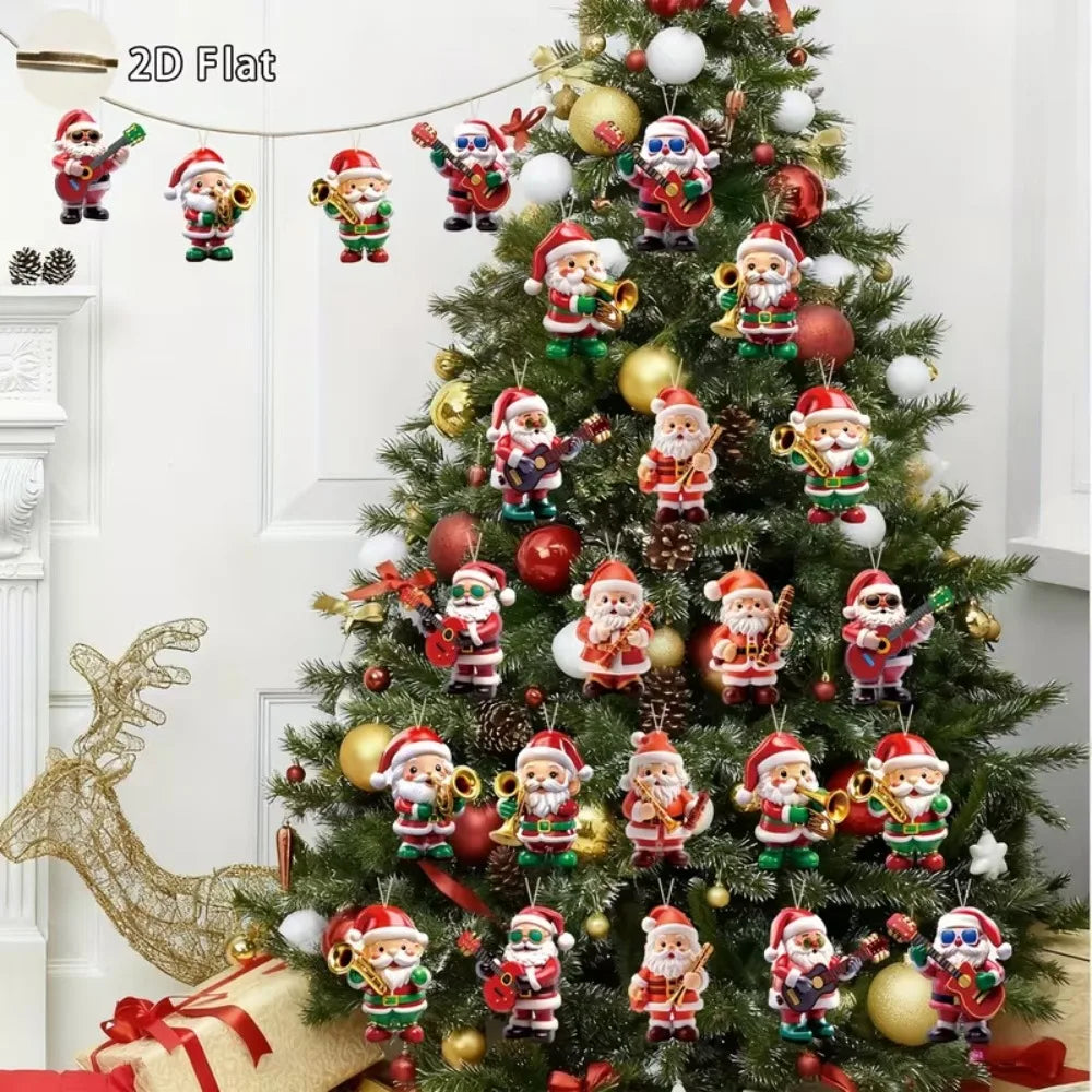 Vintage Wooden Santa Claus 2D Flat Christmas Tree Ornaments Christmas Ornaments Qme