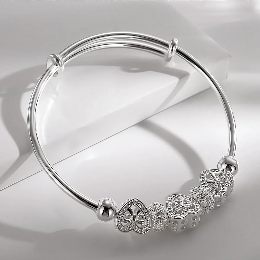 925 Sterling Silver Heart Bangle Bracelet for Women Silver Bangle Bracelet Qme