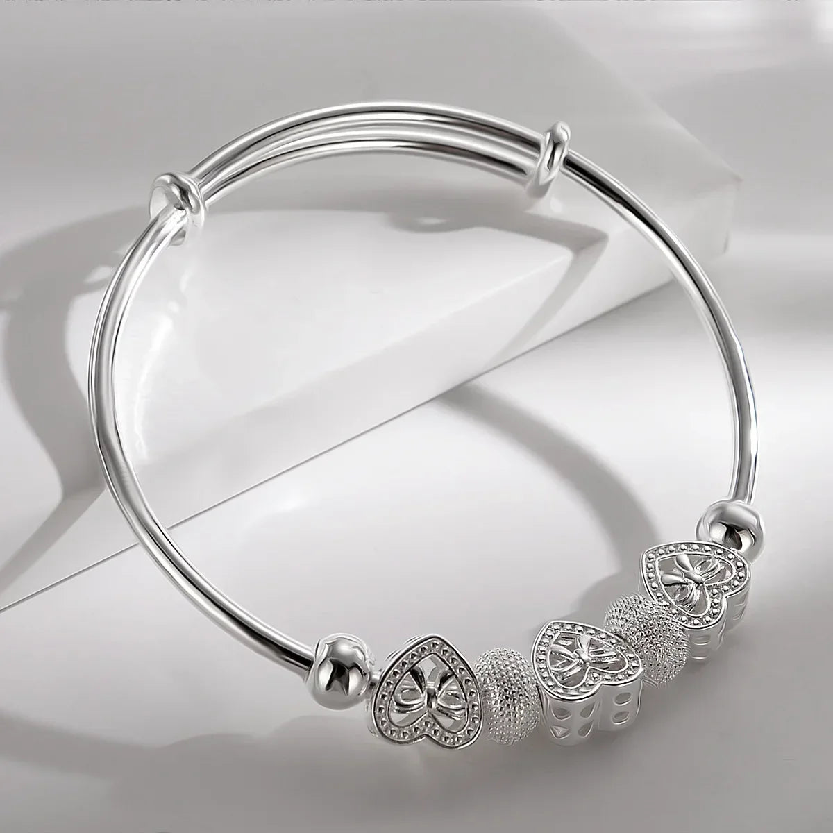 925 Sterling Silver Heart Bangle Bracelet for Women Silver Bangle Bracelet Qme