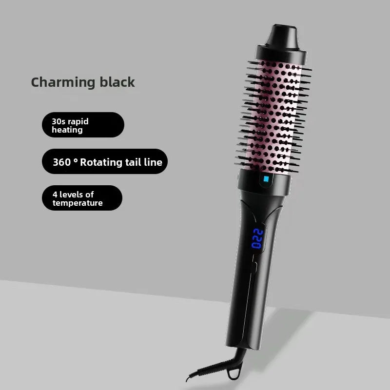 Dual Voltage Ionic Thermal Brush – Curl & Straighten, LED Hot Air Styling Brush Qst black US