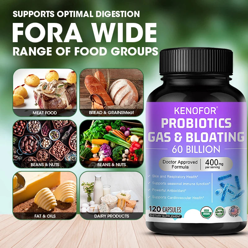 Probiotics 60 Billion CFU + Digestive Enzymes & Prebiotics 120 Caps Probiotic Supplement Qst