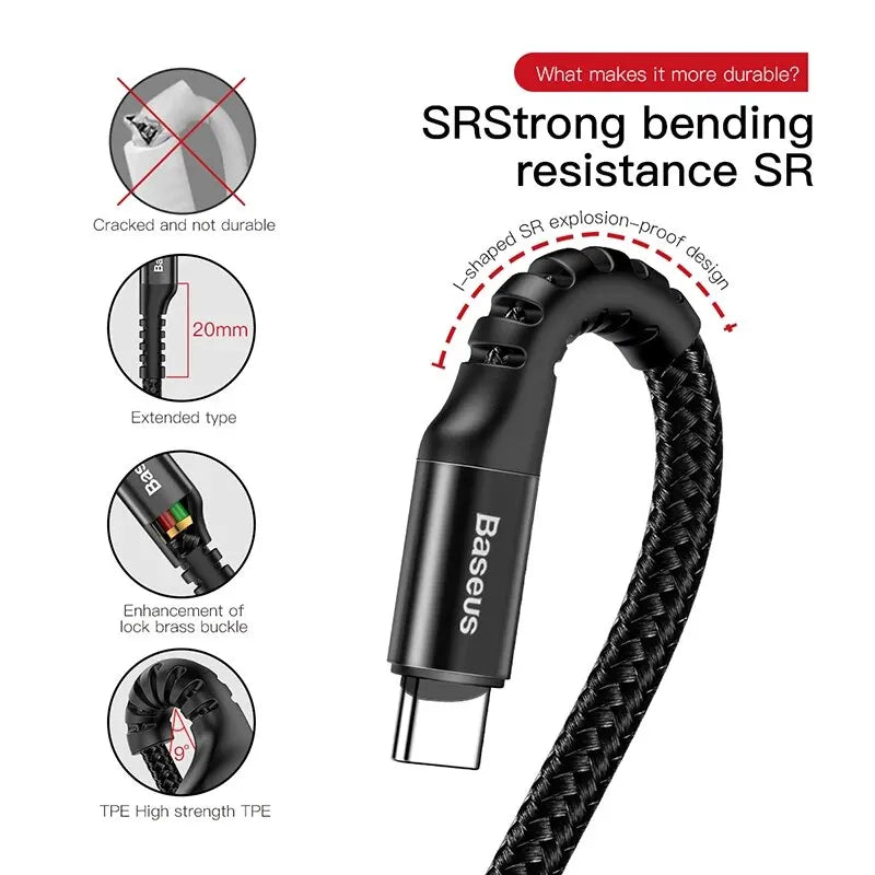 Baseus Retractable USB-C Fast Charging Cable 2A, 1m – Black USB-C Charging Cable Qst