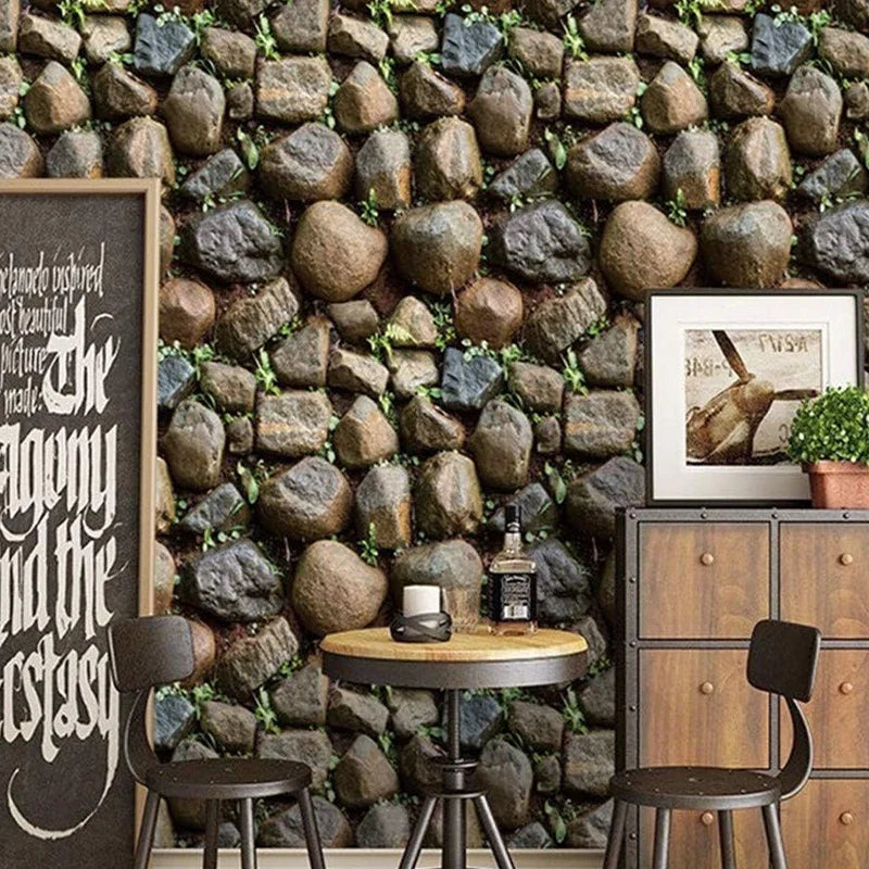 Peel & Stick Stone Brick Wallpaper | Brown Self-Adhesive Peel & Stick Wallpaper Qme Brown 10mx45cm