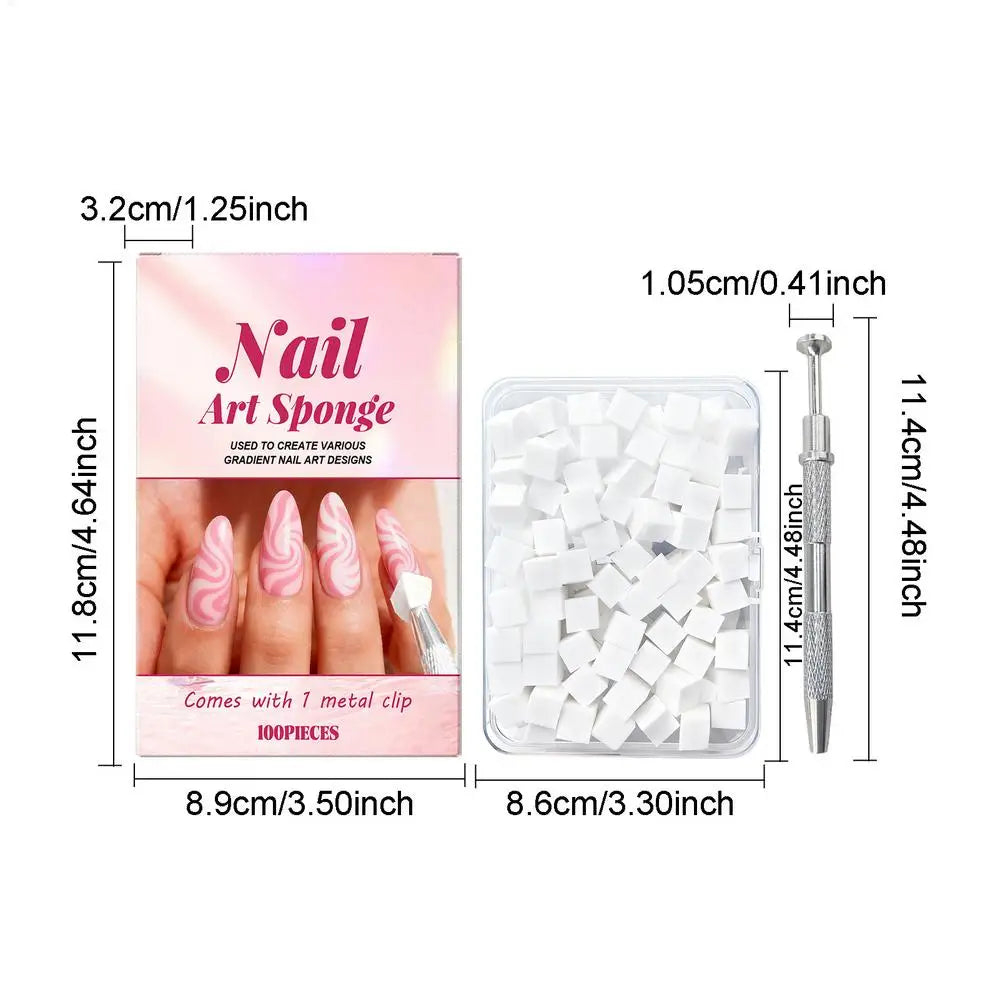 100 Soft Square Nail Art Sponges with Grabbing Pen Nail Art Tools Qme China Mainland 01