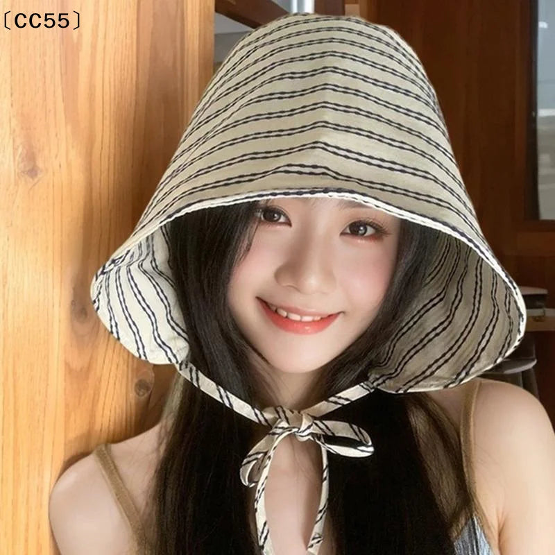 Women's Foldable Wide-Brim Bucket Hat – Striped Panama Sun Hat Bucket Sun Hat Qst