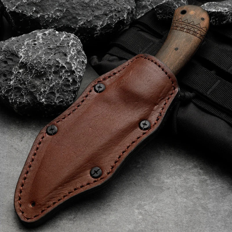 HUANGFU Fixed Blade Camping Knife – Wood Handle | 21cm Fixed Blade Knife Qst
