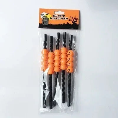Halloween Skull Cartoon Straws – Spooky Party Bar Decoration Halloween Party Straws Qme black and orange