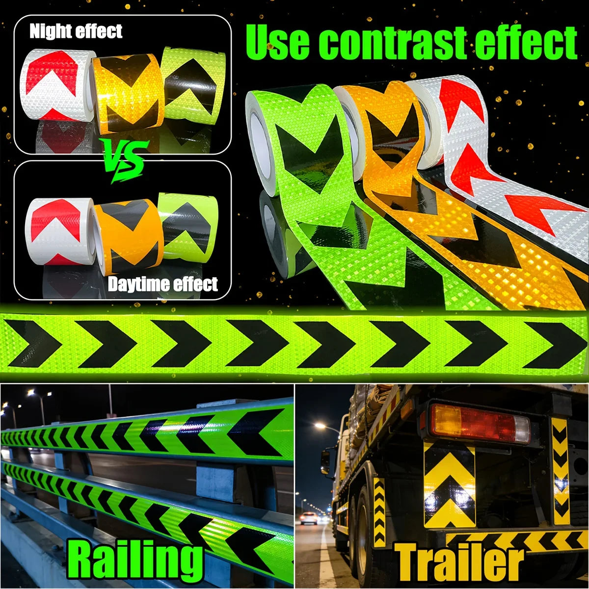 Waterproof Arrow Reflective Warning Tape Stickers | 5 Colors Reflective Safety Tape Qme