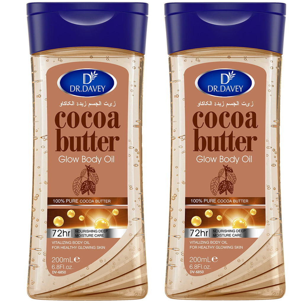DR.DAVEY Cocoa Butter Glow Body Oil 2×200ml – Moisturizing Skin Body Oil Qst Cocoa Butter Glow B