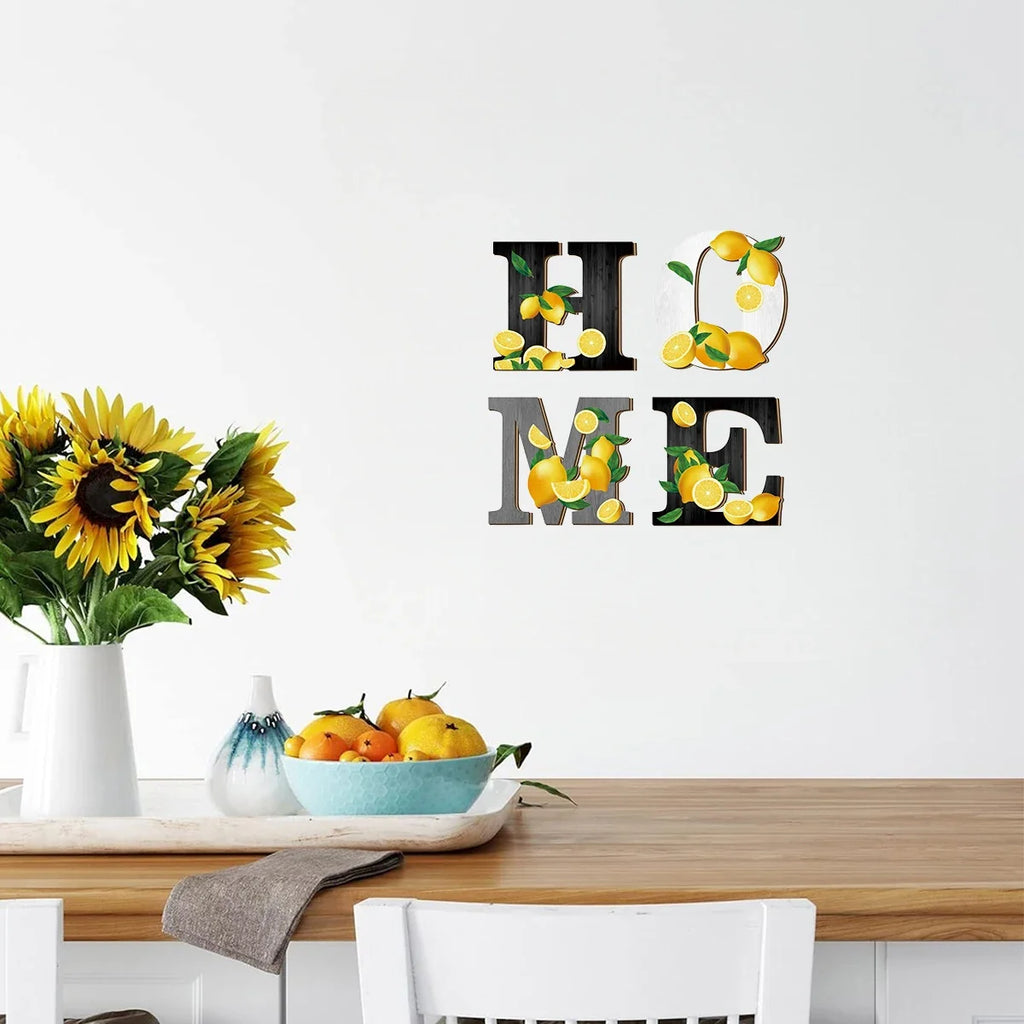 Lemon Themed HOME Wooden Wall Decor – Rustic Farmhouse Letters Wooden Wall Decor Qme