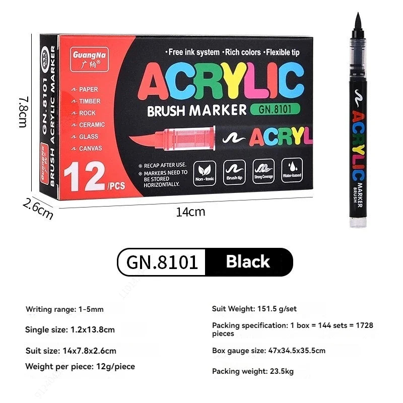 12-Piece Black & White Acrylic Paint Markers – Wood & Ceramic Acrylic Paint Markers Qme 12 black