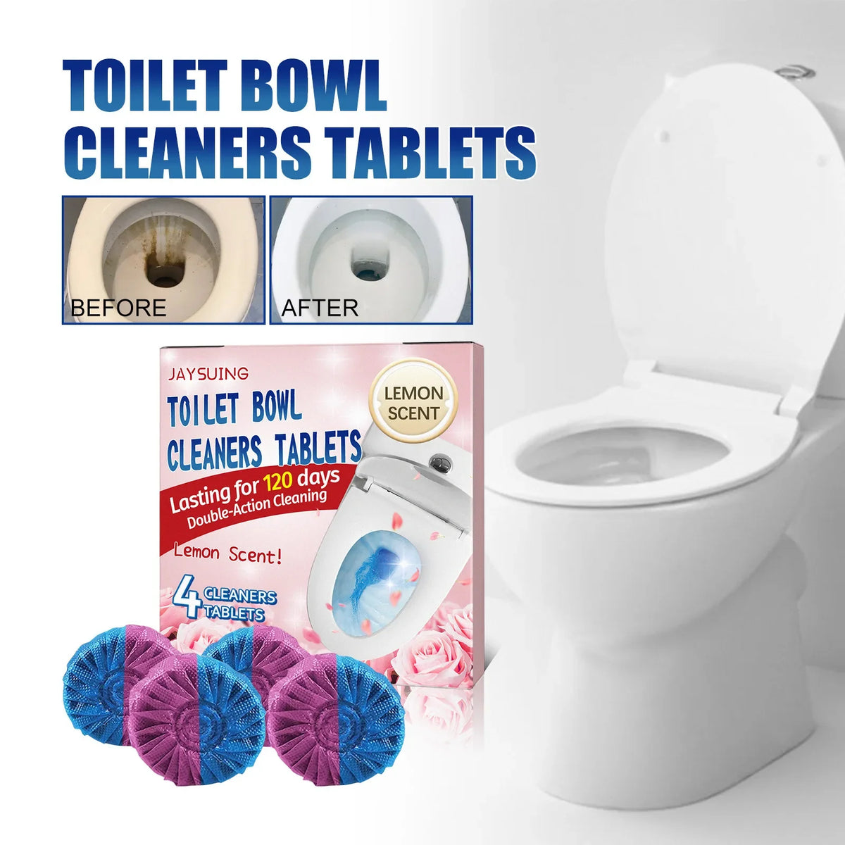 Toilet Bowl Cleaner Effervescent Tablets – Stain & Odor Remover Toilet Cleaning Tablet Qme