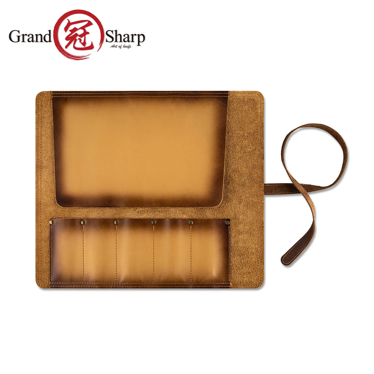 Grandsharp Leather Chef Knife Roll Bag – 5-Slot Cowhide Knife Roll Bag Qst