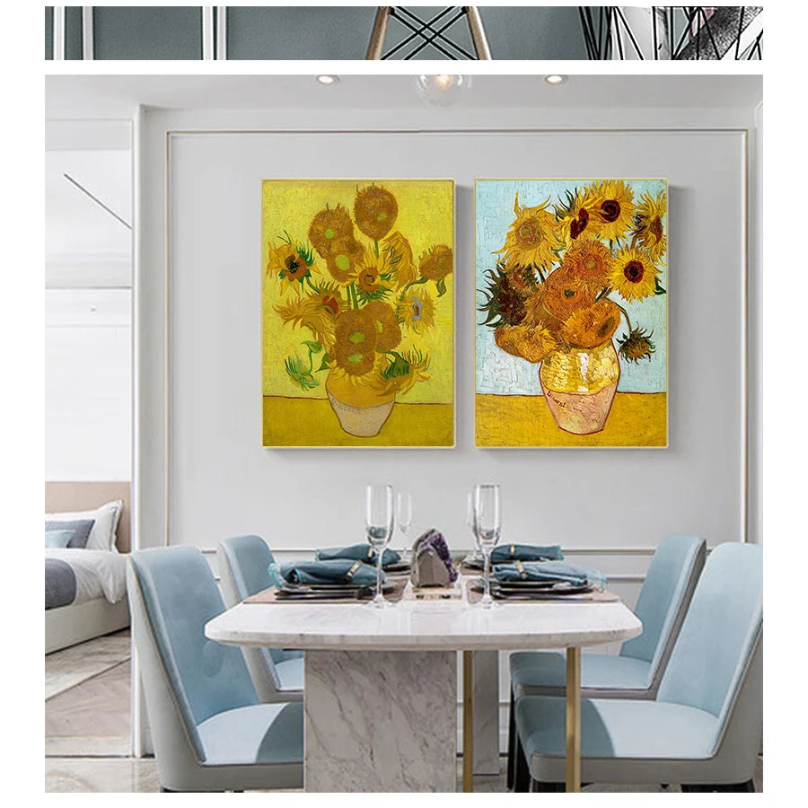 Van Gogh Sunflower Canvas Wall Art – Floral Vase Poster Print Canvas Wall Art Qst