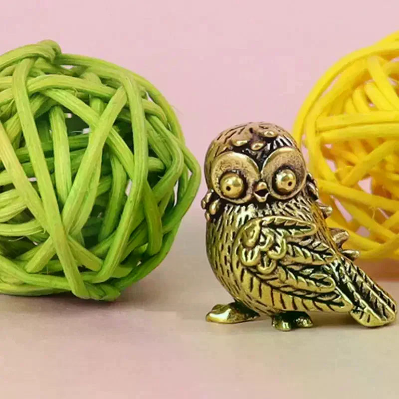 Mini Brass Owl Figurine – Retro Metal Bird Statue Tea Pet Decorative Figurine Qme