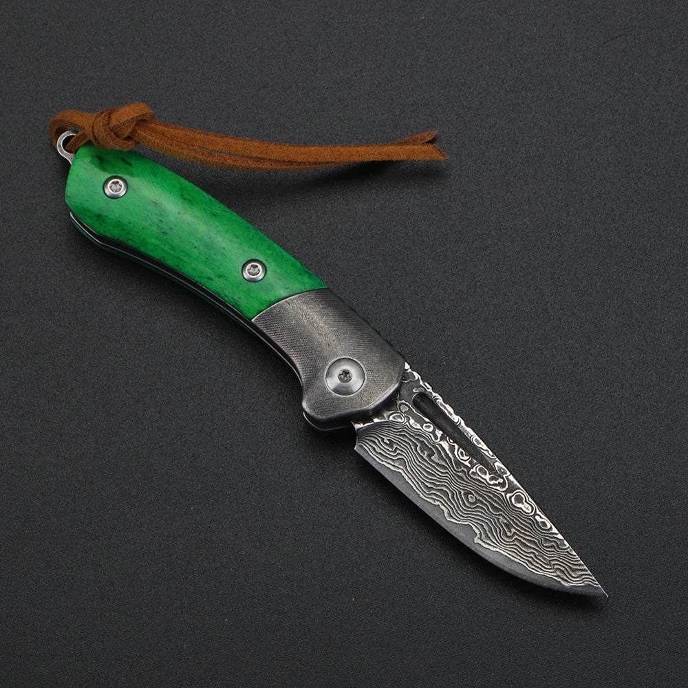 XUAN FENG Mini Damascus Steel Folding Pocket Knife HRC59 Folding Pocket Knife Qst