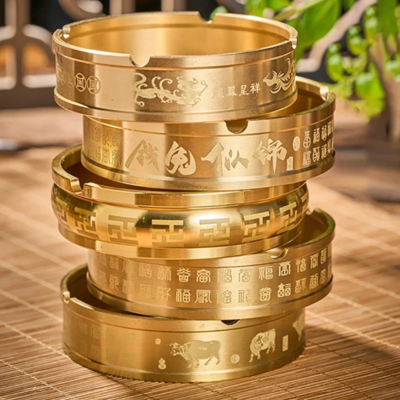 Round Brass Tabletop Ashtray – Portable Metal Holder Tabletop Ashtray Qme