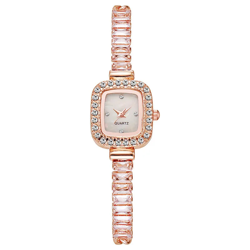 Women's Crystal Quartz Watch Set – 6 Small Square Dial Watches Fashion Watch Set Qme