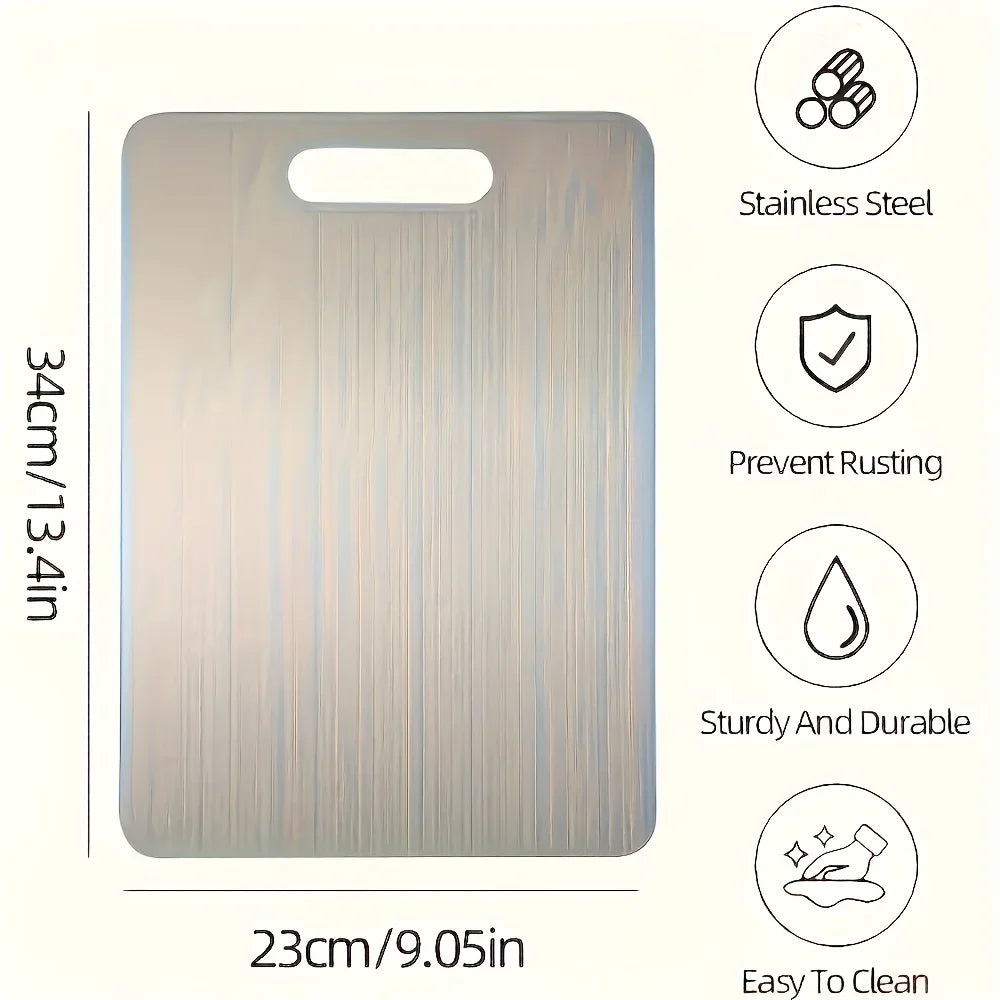 Stainless Steel Cutting Board with Double-Sided Handle | Qme Stainless Steel Cutting Board Qme