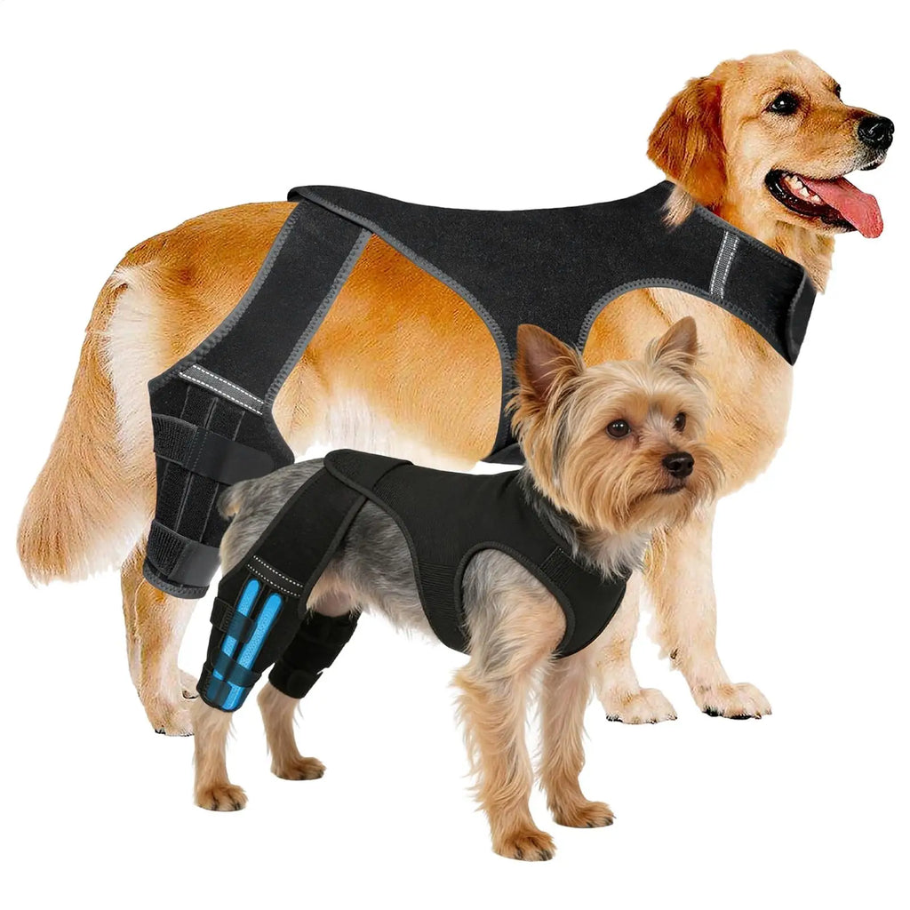 Dog Rear Leg Brace – Adjustable Wrap with 4 Metal Stabilizers Dog Leg Brace Qme