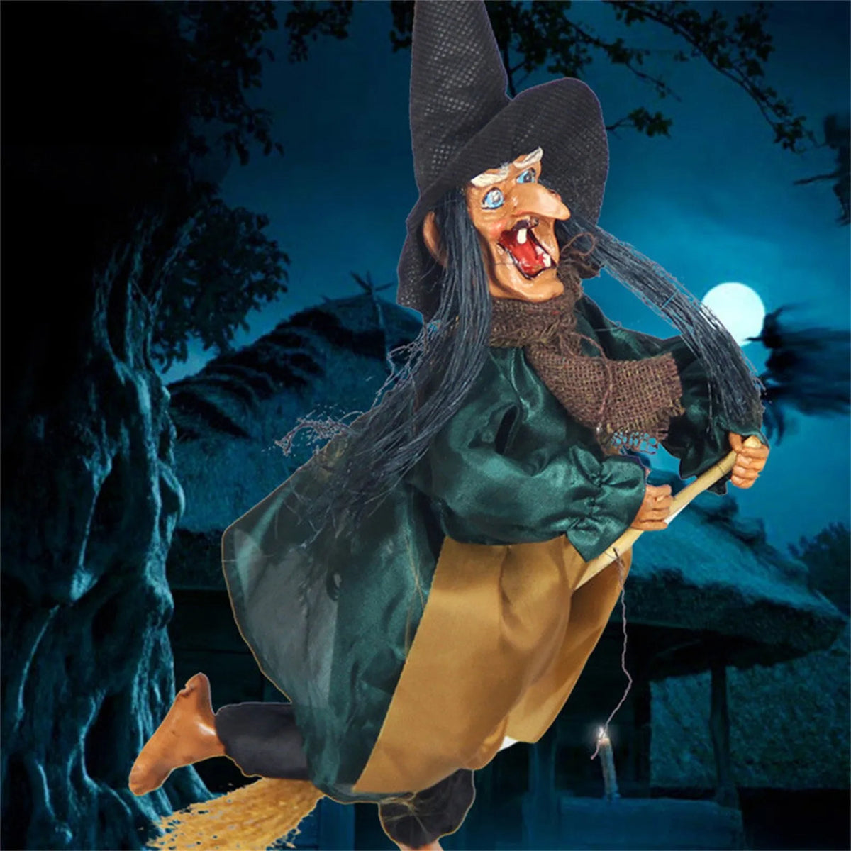 Halloween Animated Talking Witch Hanging Decoration | LED Eyes Halloween Hanging Décor Qme as shown