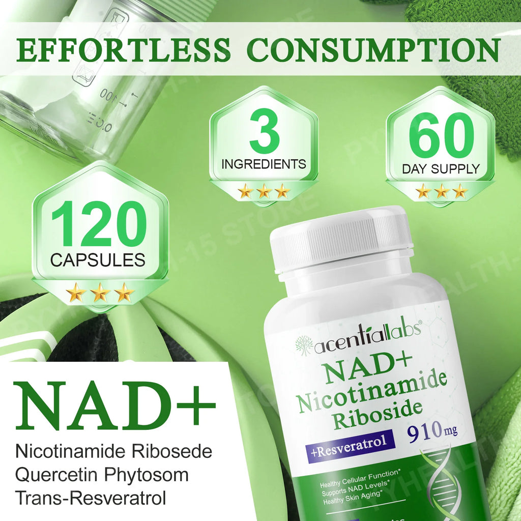 NAD+ Nicotinamide Riboside Capsules with Quercetin & Resveratrol NAD+ Supplement Capsules Qst