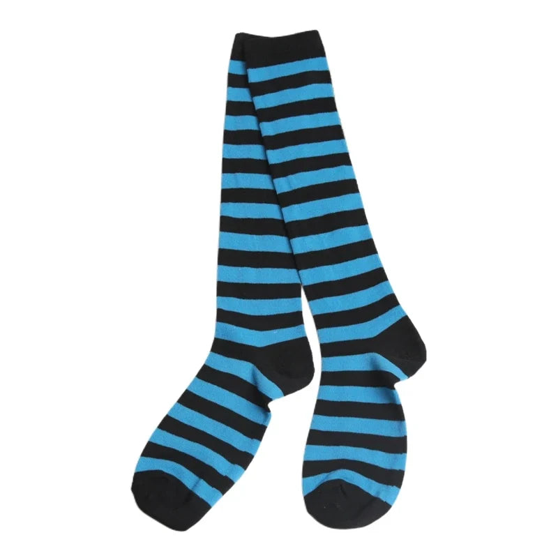 Women's Striped Knee High Socks | Sweet Lolita Harajuku Style Knee High Socks Qme SKY BLUE One Size