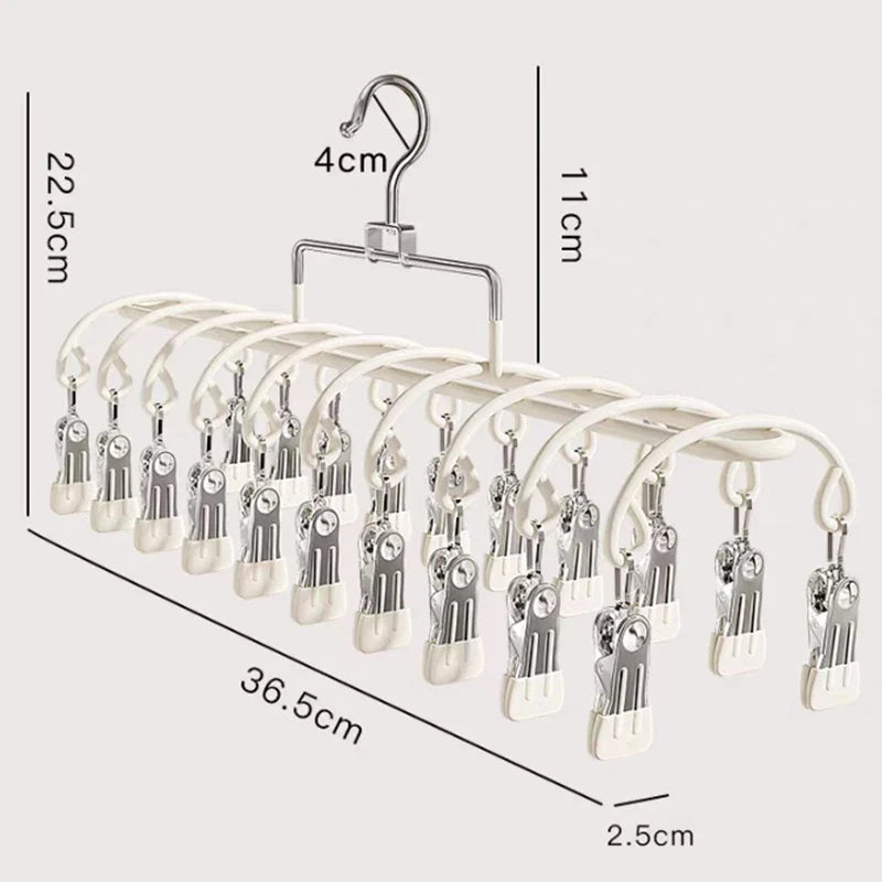 20-Clip Stainless Steel Sock & Underwear Drying Rack Laundry Drying Rack Qme