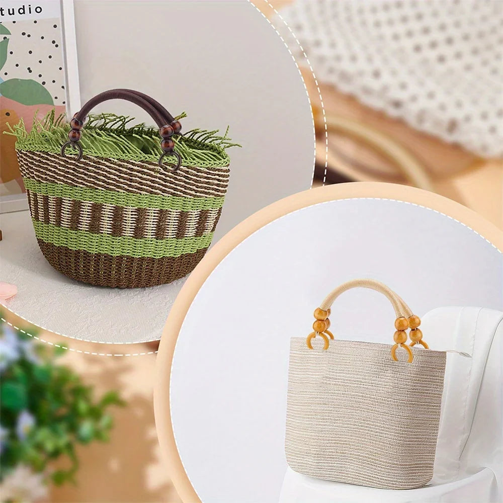 Wooden Bead Bag Handles – Retro Woven Nylon Rope Straps Bag Handles & Straps Qme