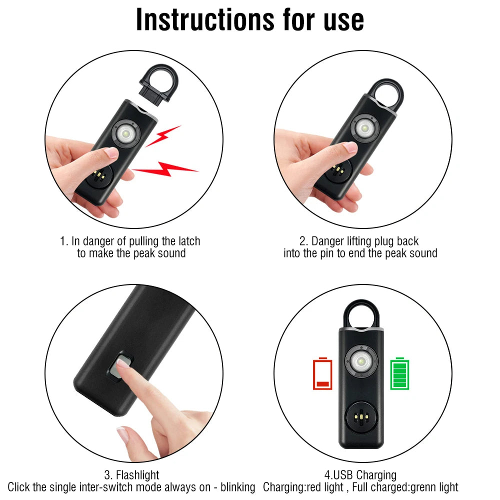 BORUiT EDC Keychain Flashlight – 130dB Alarm, Type-C Rechargeable EDC Keychain Flashlight Qst