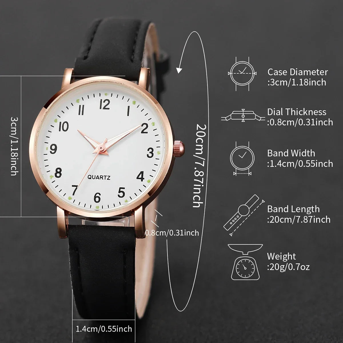 Women's Arabic Dial Quartz Watch & Leather Bracelet Set Quartz Watch Set Qme